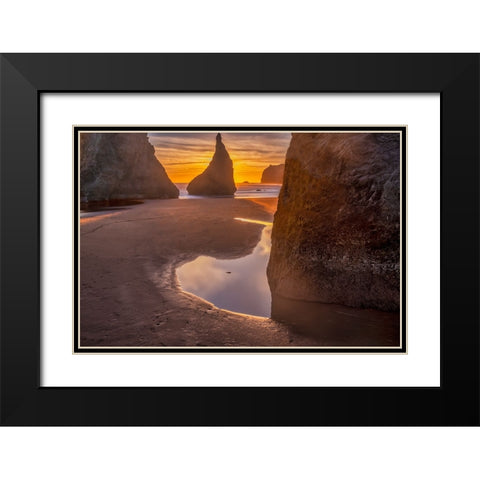 Bandon Beach-Oregon Black Modern Wood Framed Art Print with Double Matting by Ford, John