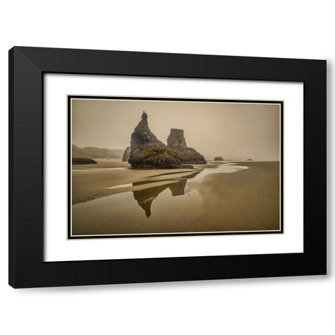 Bandon Beach-Oregon Black Modern Wood Framed Art Print with Double Matting by Ford, John