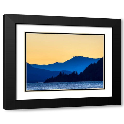 Oregon-Columbia River Gorge National Scenic Area-Columbia River and Gorge Peaks at sunset Black Modern Wood Framed Art Print with Double Matting by Wild, Jamie and Judy