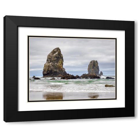 Oregon-Cannon Beach Needle Seastack-stormy sky Black Modern Wood Framed Art Print with Double Matting by Wild, Jamie and Judy