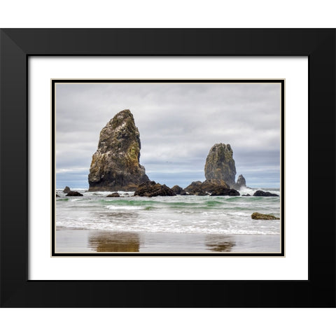 Oregon-Cannon Beach Needle Seastack-stormy sky Black Modern Wood Framed Art Print with Double Matting by Wild, Jamie and Judy