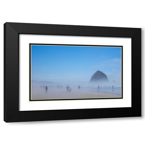 Oregon-Cannon Beach Haystack Rock-beachgoers in fog Black Modern Wood Framed Art Print with Double Matting by Wild, Jamie and Judy