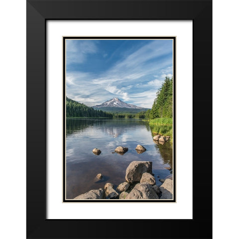 Oregon-Mt Hood National Forest Trillium Lake and Mt Hood Black Modern Wood Framed Art Print with Double Matting by Tilley, Rob