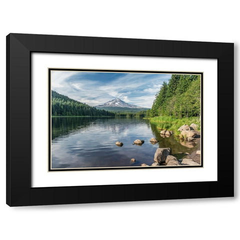 Oregon-Mt Hood National Forest Trillium Lake and Mt Hood Black Modern Wood Framed Art Print with Double Matting by Tilley, Rob