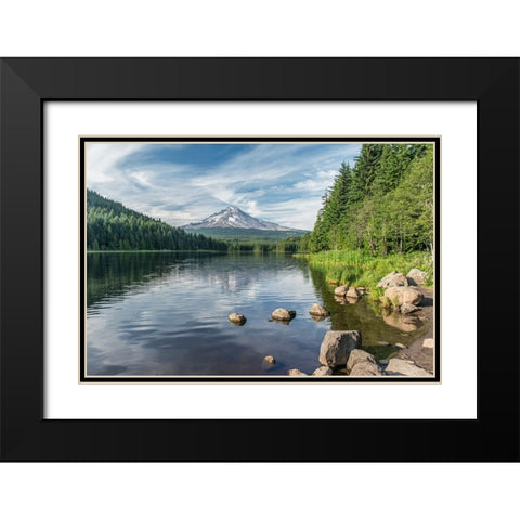 Oregon-Mt Hood National Forest Trillium Lake and Mt Hood Black Modern Wood Framed Art Print with Double Matting by Tilley, Rob