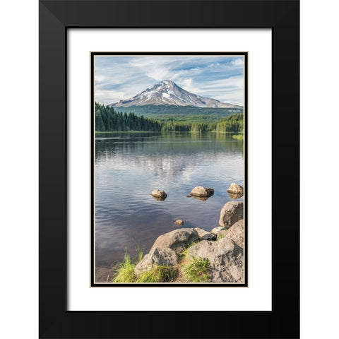 Oregon-Mt Hood National Forest Trillium Lake and Mt Hood Black Modern Wood Framed Art Print with Double Matting by Tilley, Rob