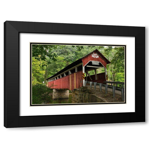 Lower Humbert Covered Bridge Spanning Laurel Hill Creek Laurel Highlands-Pennsylvania Black Modern Wood Framed Art Print with Double Matting by Majchrowicz, Alan