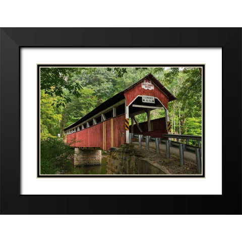 Lower Humbert Covered Bridge Spanning Laurel Hill Creek Laurel Highlands-Pennsylvania Black Modern Wood Framed Art Print with Double Matting by Majchrowicz, Alan