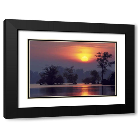 PA, Erie, Presque Isle SP, Sunset over lake Black Modern Wood Framed Art Print with Double Matting by Anon, Ellen