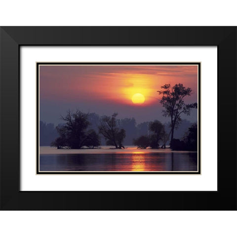 PA, Erie, Presque Isle SP, Sunset over lake Black Modern Wood Framed Art Print with Double Matting by Anon, Ellen