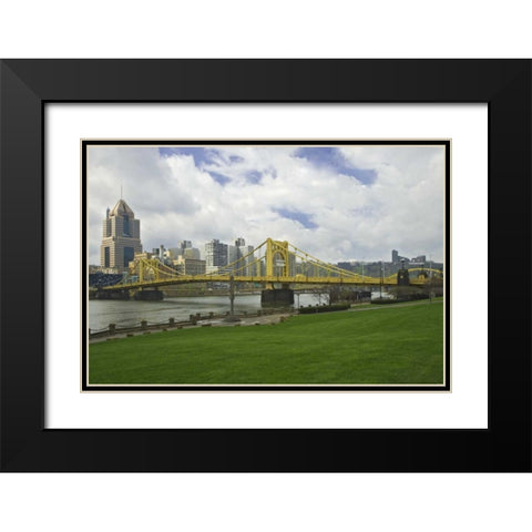PA, Pittsburgh Bridge over the Allegheny River Black Modern Wood Framed Art Print with Double Matting by Flaherty, Dennis