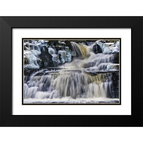 PA, Waterfall flows past rocks in Childs Park Black Modern Wood Framed Art Print with Double Matting by OBrien, Jay