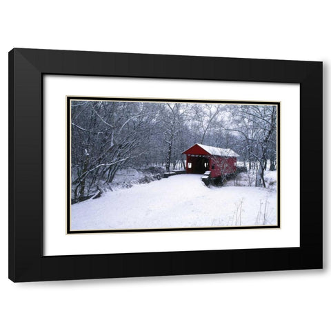 PA, Mariana Co, Hughes Covered Bridge in winter Black Modern Wood Framed Art Print with Double Matting by Rotenberg, Nancy