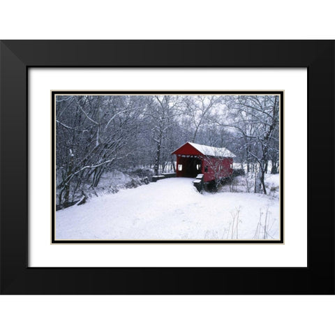 PA, Mariana Co, Hughes Covered Bridge in winter Black Modern Wood Framed Art Print with Double Matting by Rotenberg, Nancy