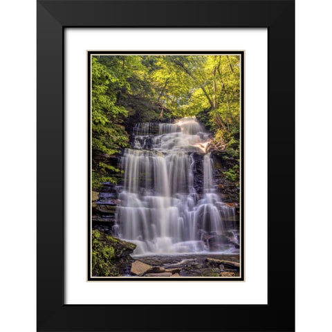 PA, Benton, Ricketts Glen SP Ganoga Falls Black Modern Wood Framed Art Print with Double Matting by OBrien, Jay