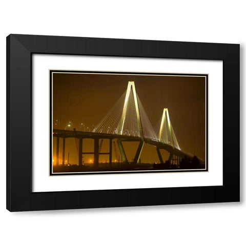 SC, Charleston Arthur Revenel Bridge at night Black Modern Wood Framed Art Print with Double Matting by Zuckerman, Jim