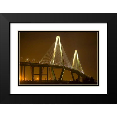 SC, Charleston Arthur Revenel Bridge at night Black Modern Wood Framed Art Print with Double Matting by Zuckerman, Jim
