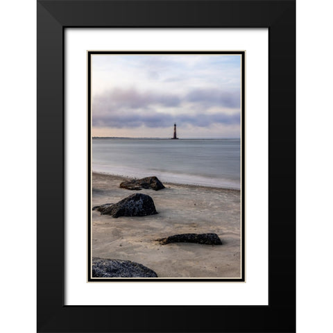 USA- South Carolina- Charleston. Folly Beach and Morris Island Lighthouse Black Modern Wood Framed Art Print with Double Matting by Looney, Hollice
