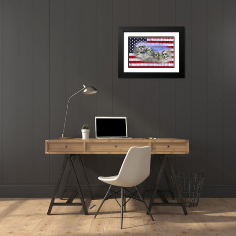 South Dakota American flag and Mt Rushmore NM Black Modern Wood Framed Art Print with Double Matting by Flaherty, Dennis