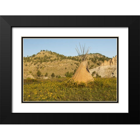 SD, Wild Horse Sanctuary Scenic with teepee Black Modern Wood Framed Art Print with Double Matting by Illg, Cathy and Gordon