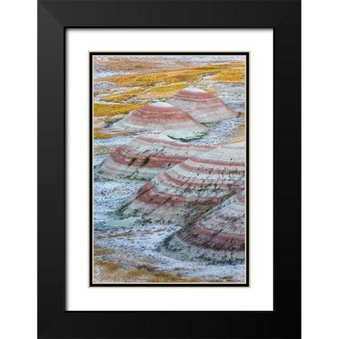 A half circle of rounded mounds or hoodoo-sharply striated with reds Black Modern Wood Framed Art Print with Double Matting by Haddad, Sheila