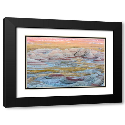 A circular grouping of hoodoo mounds-interspersed with yellow grasses-pinks and red mixed in Black Modern Wood Framed Art Print with Double Matting by Haddad, Sheila