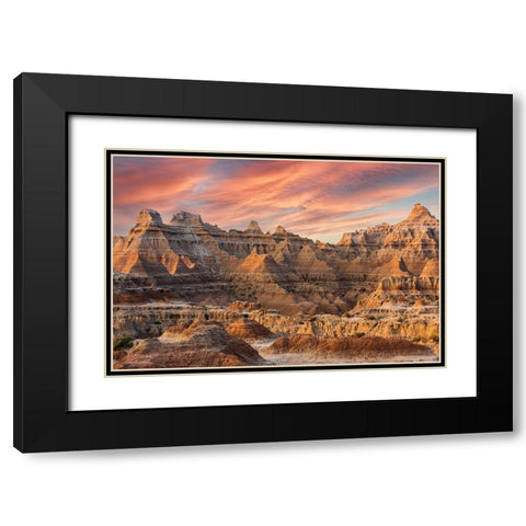 Magnificent set of striated hoodoos set against the backdrop of sunset colors in the sky Black Modern Wood Framed Art Print with Double Matting by Haddad, Sheila
