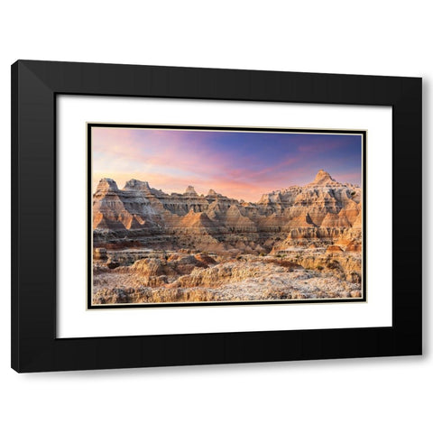Magnificent set of striated hoodoos set against the backdrop of sunset colors in the sky Black Modern Wood Framed Art Print with Double Matting by Haddad, Sheila
