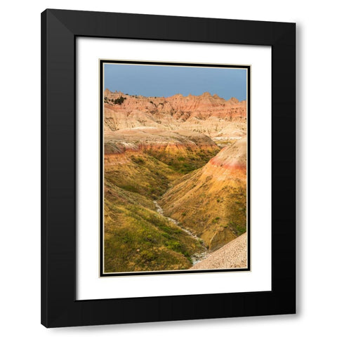 The grassy valley with dry creek is fed by the run off of the hoodoos lining the side Black Modern Wood Framed Art Print with Double Matting by Haddad, Sheila