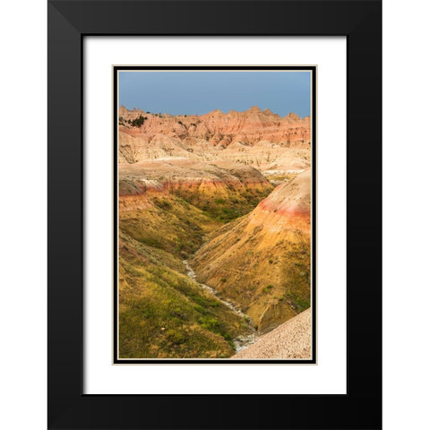 The grassy valley with dry creek is fed by the run off of the hoodoos lining the side Black Modern Wood Framed Art Print with Double Matting by Haddad, Sheila