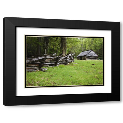 TN, Great Smoky Mts Fence and abandoned stable Black Modern Wood Framed Art Print with Double Matting by Flaherty, Dennis