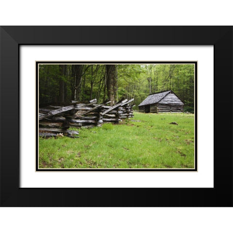 TN, Great Smoky Mts Fence and abandoned stable Black Modern Wood Framed Art Print with Double Matting by Flaherty, Dennis