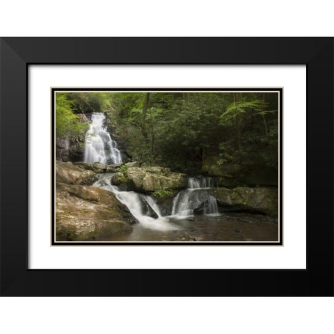 TN, Great Smoky Mts Indian Flats Falls landscape Black Modern Wood Framed Art Print with Double Matting by Grall, Don