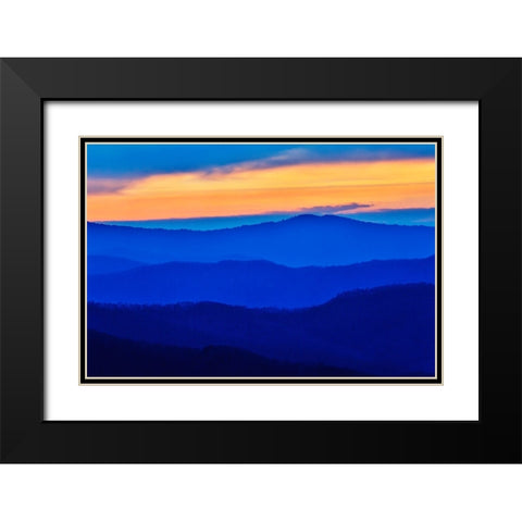 USA- Tennessee. Great Smoky Mountains National Park- sunrise and layering of mountains Black Modern Wood Framed Art Print with Double Matting by Gulin, Darrell