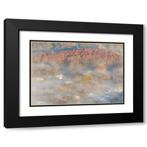 USA-Tennessee Church steeple rises above fog Black Modern Wood Framed Art Print with Double Matting by Drury, Trish