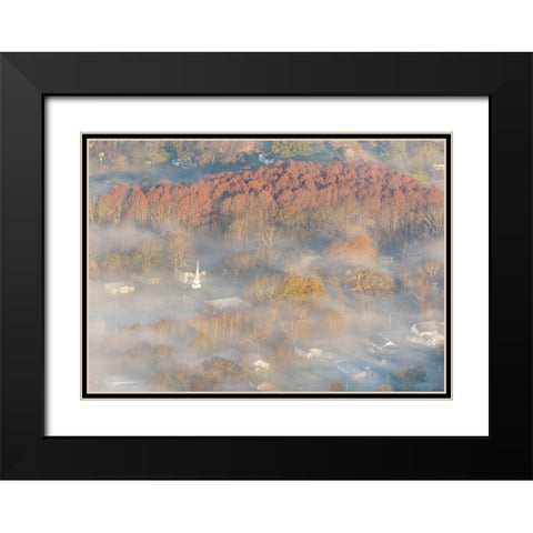 USA-Tennessee Church steeple rises above fog Black Modern Wood Framed Art Print with Double Matting by Drury, Trish