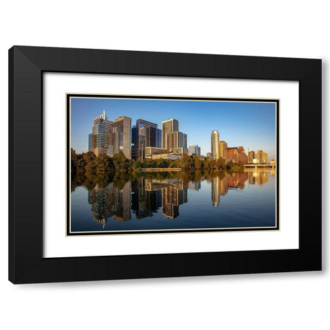 City skyline reflects in the Colorado River in Austin-Texas-USA Black Modern Wood Framed Art Print with Double Matting by Haney, Chuck