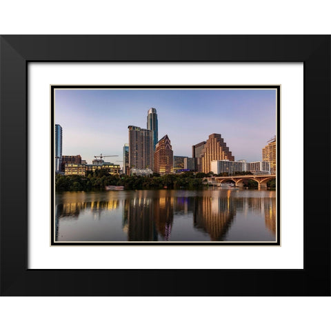 City skyline reflects in the Colorado River in Austin-Texas-USA Black Modern Wood Framed Art Print with Double Matting by Haney, Chuck