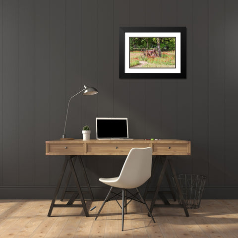Castroville-Texas-USA-Rusted antique farm equipment in a field of poppies Black Modern Wood Framed Art Print with Double Matting by Wilson, Emily M.