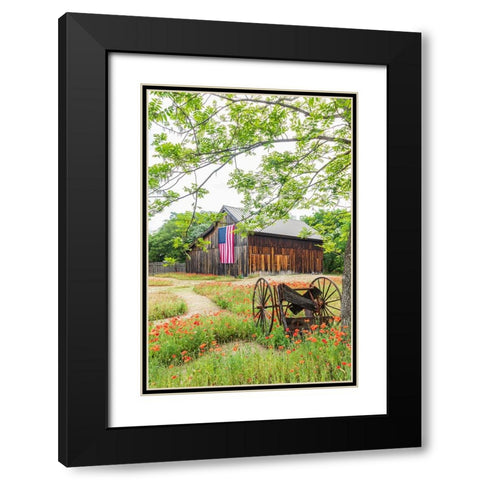 Castroville-Texas-USA-Large American flag on a barn in the Texas Hill Country Black Modern Wood Framed Art Print with Double Matting by Wilson, Emily M.