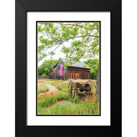 Castroville-Texas-USA-Large American flag on a barn in the Texas Hill Country Black Modern Wood Framed Art Print with Double Matting by Wilson, Emily M.