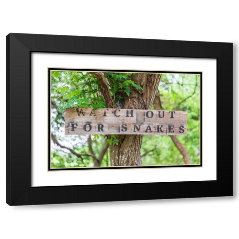 Castroville-Texas-USA-Sign warning snakes in the Texas Hill Country Black Modern Wood Framed Art Print with Double Matting by Wilson, Emily M.