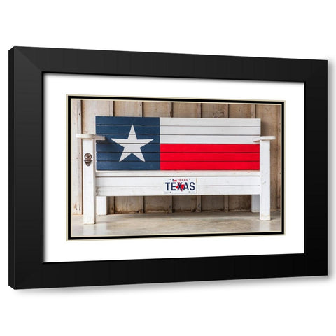 Luckenbach-Texas-USA-Bench painted like the Texas flag Black Modern Wood Framed Art Print with Double Matting by Wilson, Emily M.
