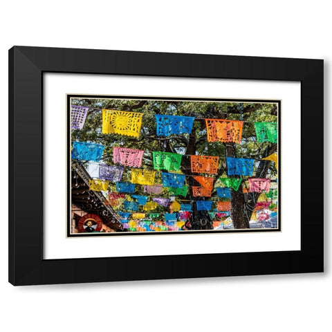 Mexican Market Square-Flags Symbols christmas paper decorations-San Antonio-Texas Black Modern Wood Framed Art Print with Double Matting by Perry, William