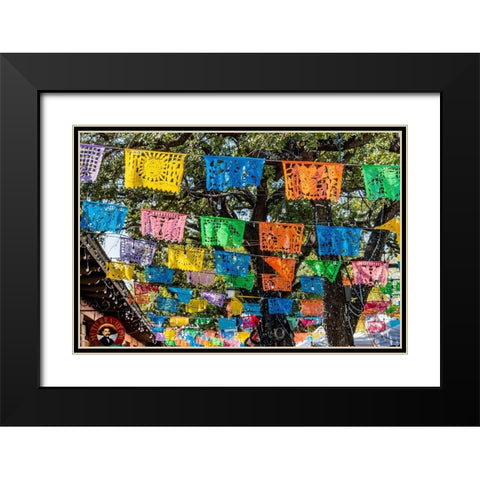 Mexican Market Square-Flags Symbols christmas paper decorations-San Antonio-Texas Black Modern Wood Framed Art Print with Double Matting by Perry, William