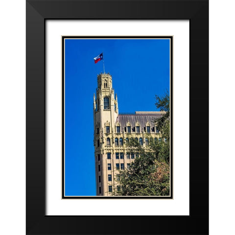 Emily Morgan West Hotel Texas Flag Next to Alamo-San Antonio-Texas Emily West-yellow Rose of Texas Black Modern Wood Framed Art Print with Double Matting by Perry, William