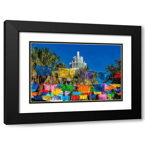 Mexican Market Square-Flags Symbols christmas paper decorations-San Antonio-Texas Black Modern Wood Framed Art Print with Double Matting by Perry, William