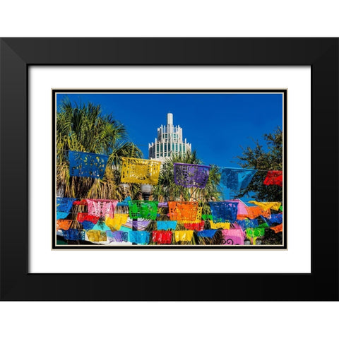 Mexican Market Square-Flags Symbols christmas paper decorations-San Antonio-Texas Black Modern Wood Framed Art Print with Double Matting by Perry, William