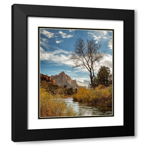 Utah-Zion National Park-Virgin River and The Watchman near sunset Black Modern Wood Framed Art Print with Double Matting by Collins, Ann