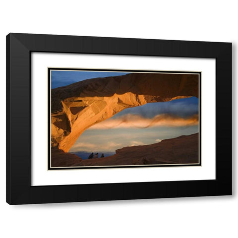 UT, Arches NP Hikers at Skyline arch at sunset Black Modern Wood Framed Art Print with Double Matting by Paulson, Don
